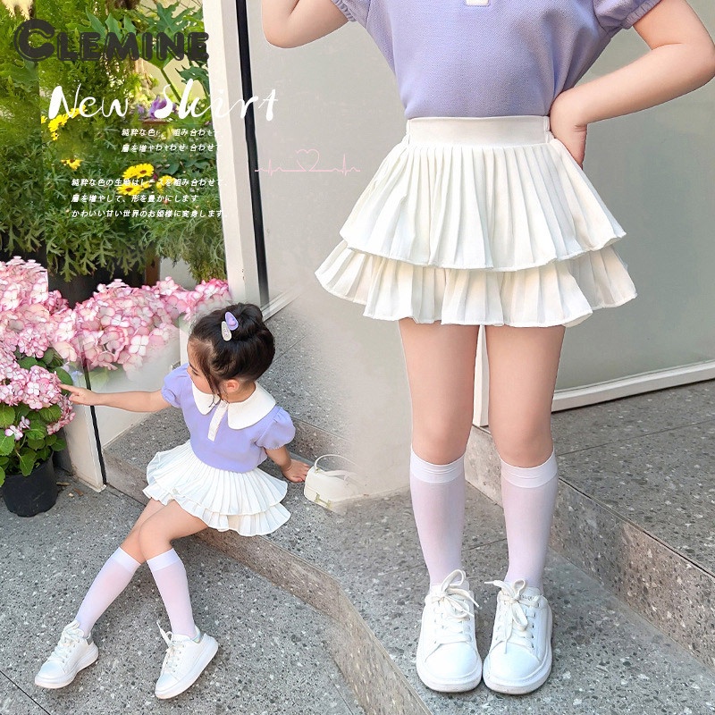 Clemineกระโปรงพัฟ สีขาว แฟชั่นฤดูร้อน สําหรับเด็กผู้หญิง