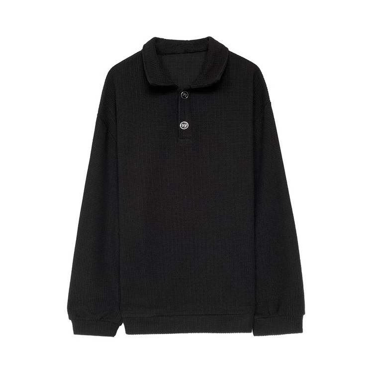 IELGY ฤดูใบไม้ผลิและฤดูใบไม้ร่วงเสื้อยืดแขนยาวผู้ชายคอปกโปโลสไตล์เกาหลีหลวมอินเทรนด์แบรนด์ลําลอง จุดต่ําสุด สูงสุด - รูปที่ 3