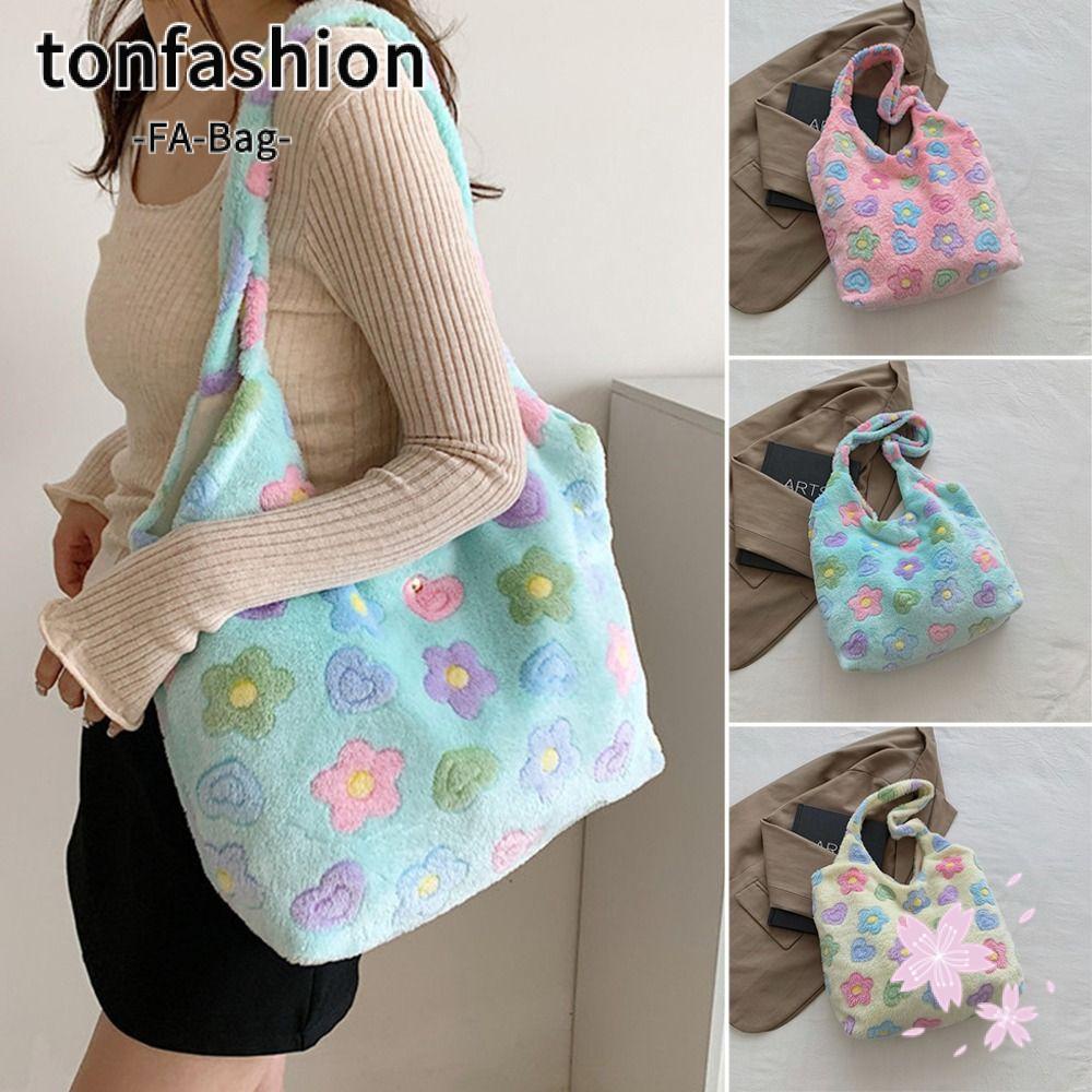 Tonfashion กระเป๋าสะพายไหล่ ขนฟู ขนาดใหญ่ จุของได้เยอะ แฟชั่นฤดูใบไม้ร่วง และฤดูหนาว