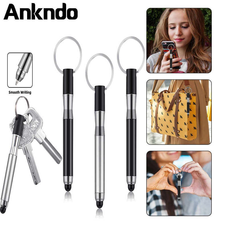 Ankndo 2 in 1 ปากกาสไตลัส ปากกา Capacitive ขนาดเล็ก พร้อมพวงกุญแจปลายนุ่ม อินพุต โทรศัพท์ แท็บเล็ต หน้าจอสัมผัส ปากกาแบบพกพา เครื่องมือ
