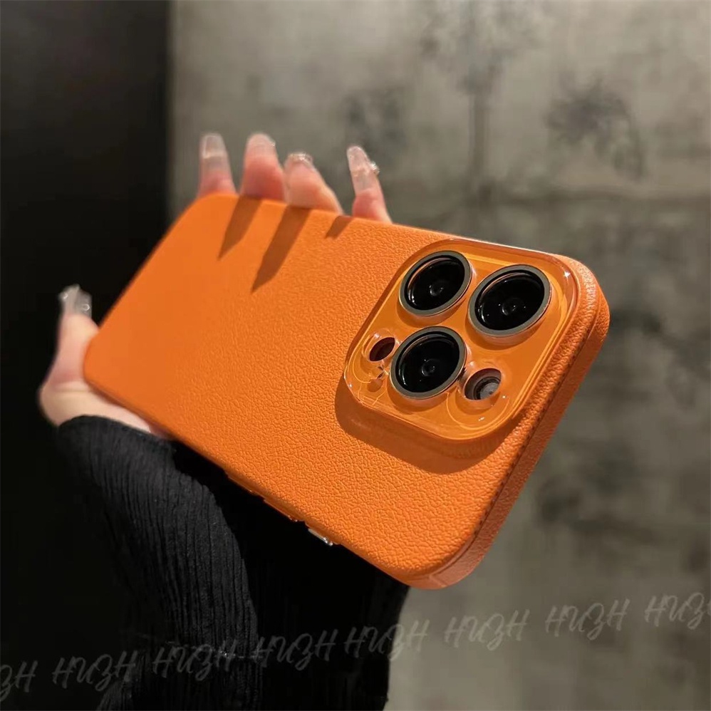 เคสโทรศัพท์มือถือหนัง แบบแข็ง กันกระแทก ป้องกันกล้อง สีพื้น สําหรับ iPhone15 14 Pro Max 13 12 Pro Max