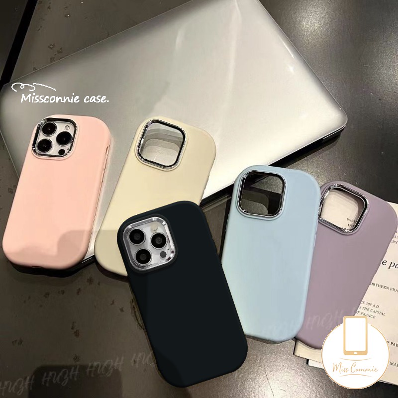 หรูหราelectroplateชุบเลนส์กรอบdopamineเคลือบเงาสําหรับiphone 11 15 16 14 13 12 Pro MAX X XR 16 7 8 Plus XS MAX SE 2020 Simple Soft Macaron Jellyสีปก