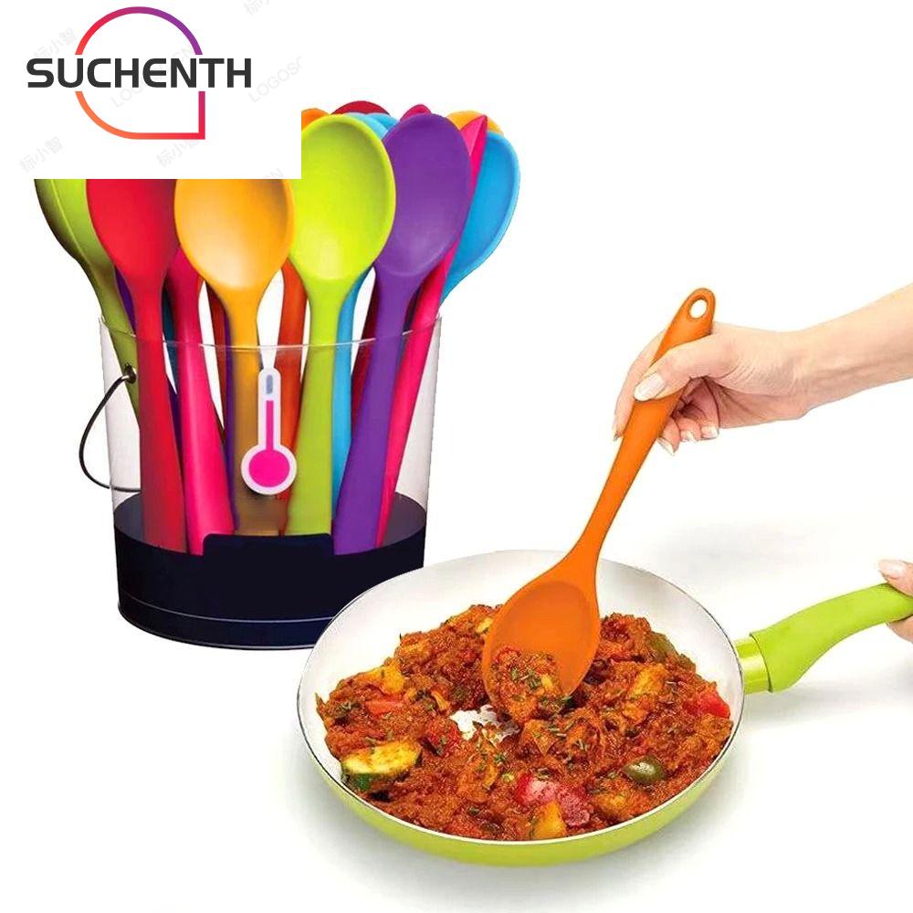 Suchenth ช้อนผสมอาหาร ซิลิโคน ทนความร้อน ด้ามจับยาว ทนทาน ไม่เหนียวติด สําหรับคนบนโต๊ะอาหาร ช้อน เครื่องครัว