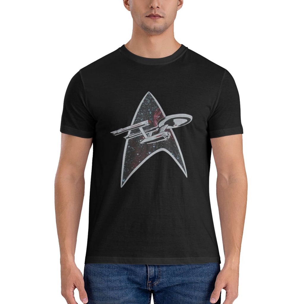 Star Trek Enterprise Flying Through Space Filed Starfleet Logo Super Sale Tshirt Loose Style
