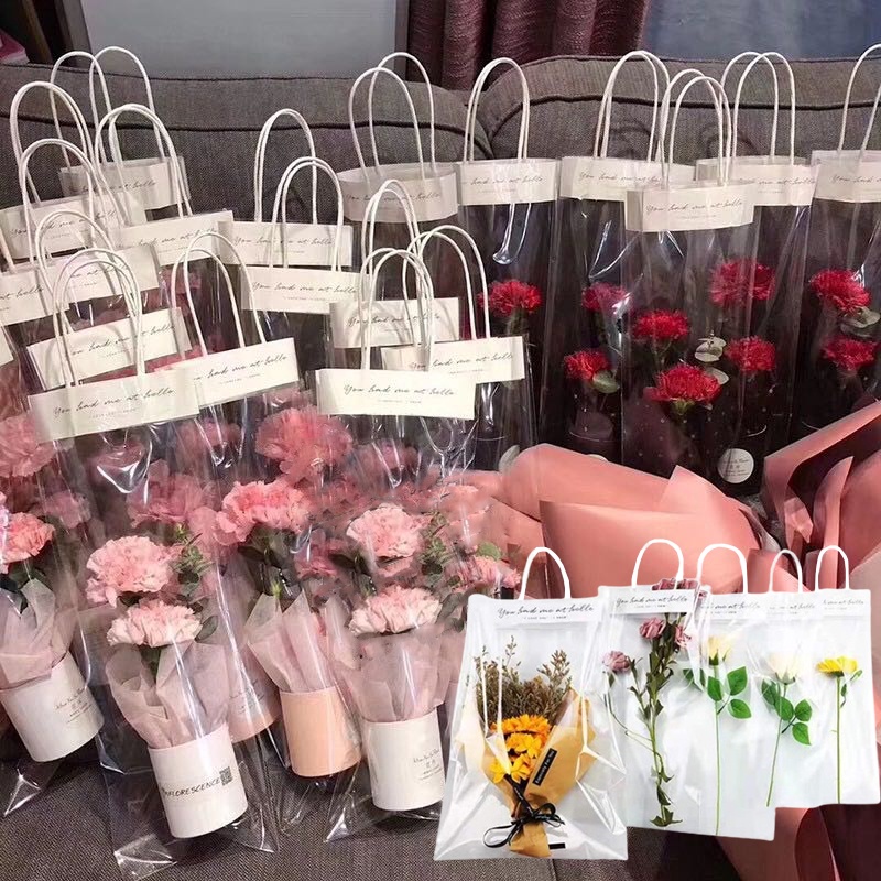 กระเป๋าถือ ช่อดอกกุหลาบ สีโปร่งใส เหมาะกับของขวัญวันวาเลนไทน์ สําหรับตกแต่งงานแต่งงาน ปาร์ตี้ วันแม่ 10 ชิ้น