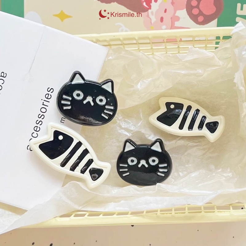 COD-ในไทย💖สีดำและสีขาวคิตตี้ปลาน้อยคลิปผม Niche Bangs คลิปด้านข้างน่ารักการ์ตูน Headwear สำหรับสุภาพ