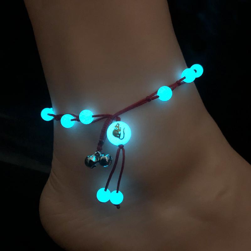 Zodiac Luminous Stone Anklet Luminous Pearl Simple Bell Benming ปี Red String คู่นักเรียนสร้อยข้อเท้าผู้ชายผู้หญิง