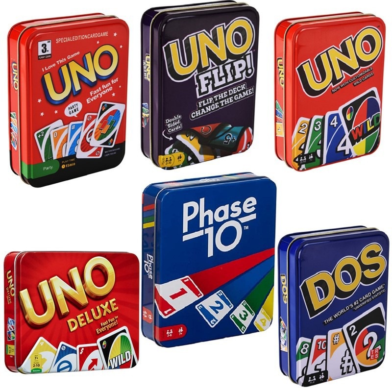 กล่องโลหะ Uno Flip Wild Dos Deluxe Fast Fun แบบดั้งเดิม พร็อพสําหรับครอบครัว