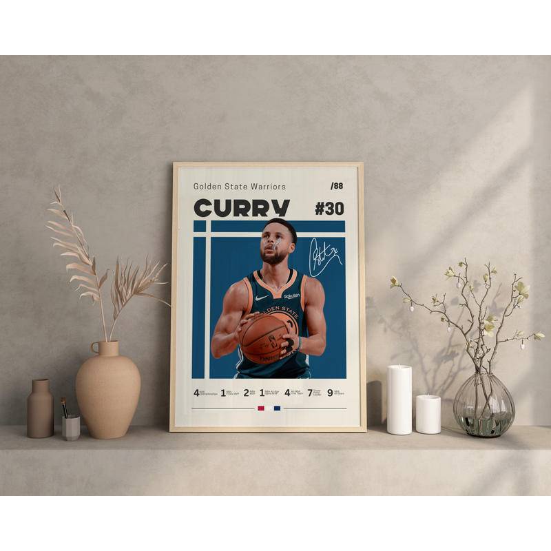 โปสเตอร์ผ้าใบ พิมพ์ลาย Steph Curry Warriors NBA Fans สีทอง สําหรับแฟนคลับ ตกแต่งผนัง