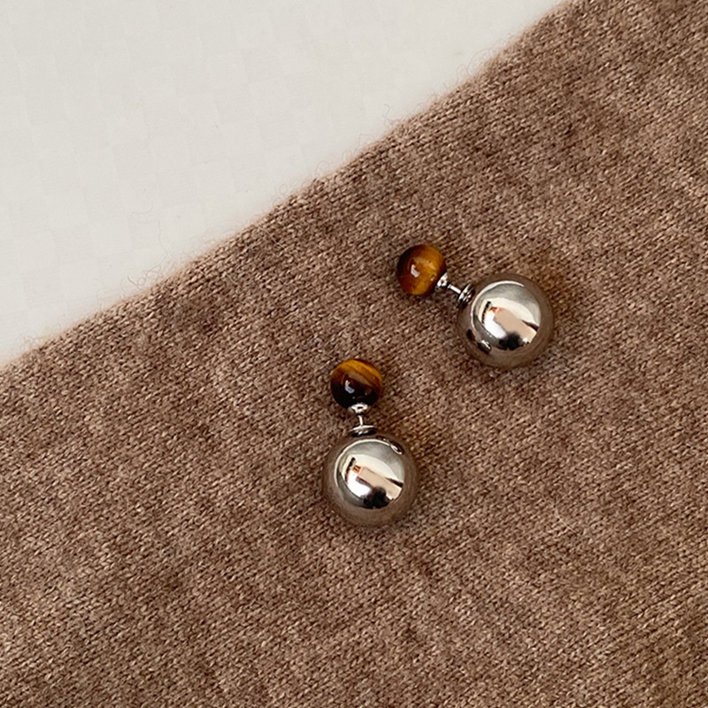 T Tiger Eye ต่างหูเข็มเงิน S925 โลหะ ทรงกลม แฟชั่น สําหรับผู้หญิง