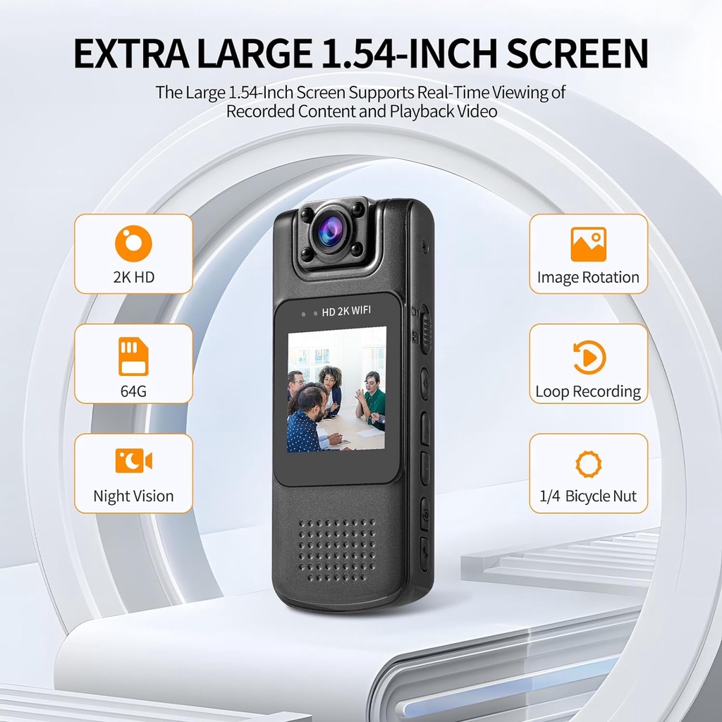 กล้องบันทึกวิดีโอ 4K FHD พร้อมหน้าจอเสียง 1.54 นิ้ว วิสัยทัศน์กลางคืน แบบพกพา 180° เลนส์หมุนได้ สําหรับขับขี่ เล่นกีฬา บ้าน