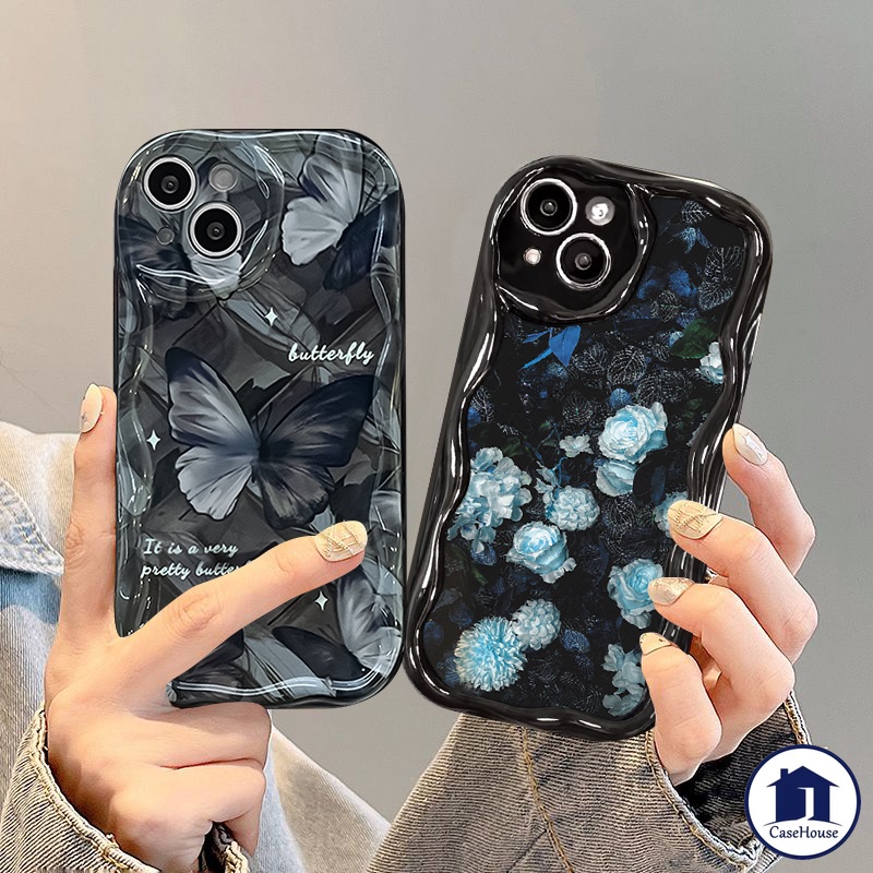 ส่งจากไทย ศิลปะ ผีเสื้อ ดอกไม้สด กรณีอ่อน เข้ากันได้กับ iPhone 11 15 14 Pro Max XR 7 8 15 Plus 13 12 Pro Max X XS Max
