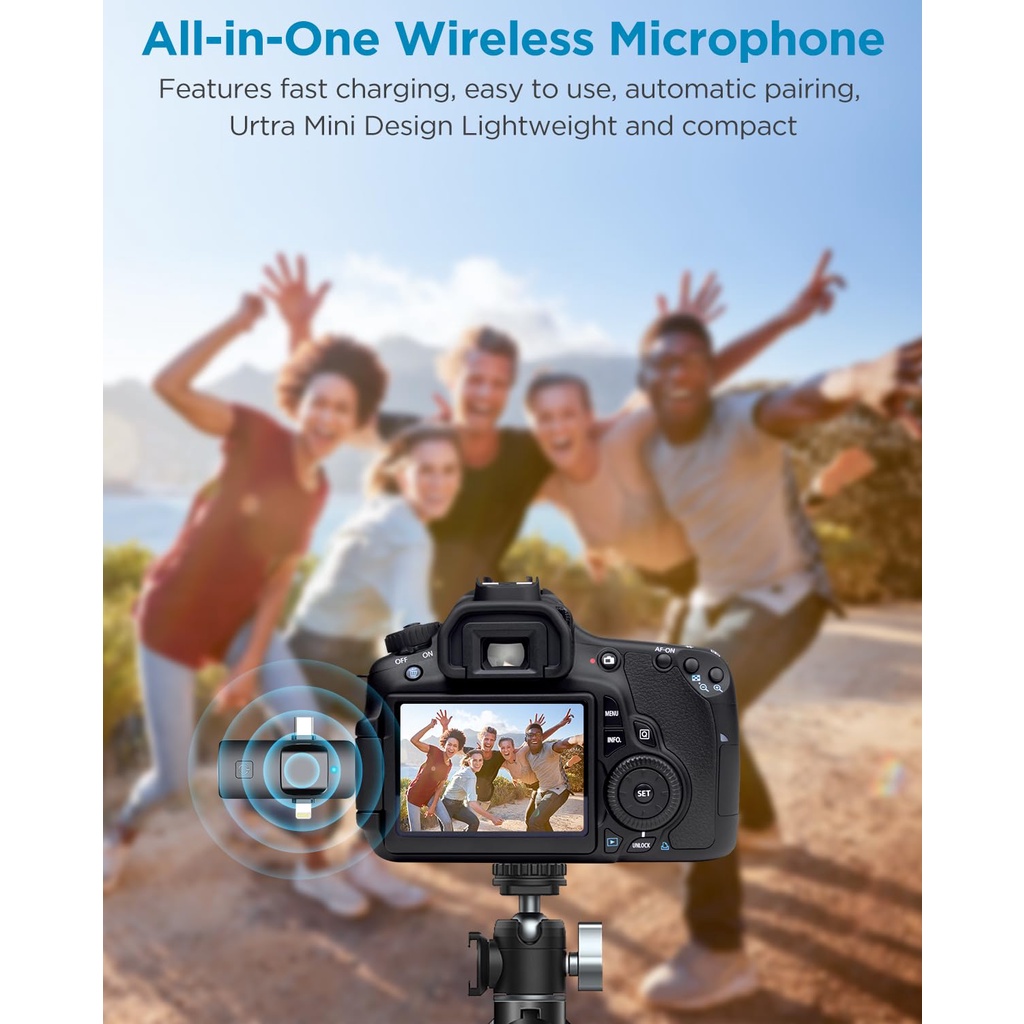 3 in 1 Wireless Microphone for Ios, Camera, Android, iPad, Mini Microphone