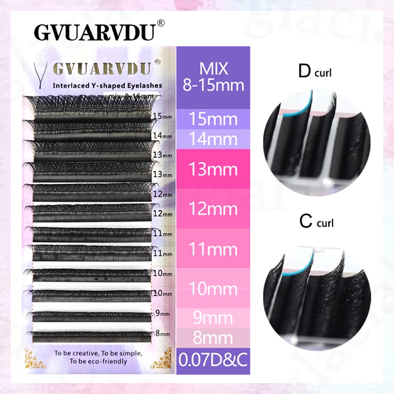Y ขนตาปลอม สําหรับต่อขนตา GVUARVDU mix 0.07C/D