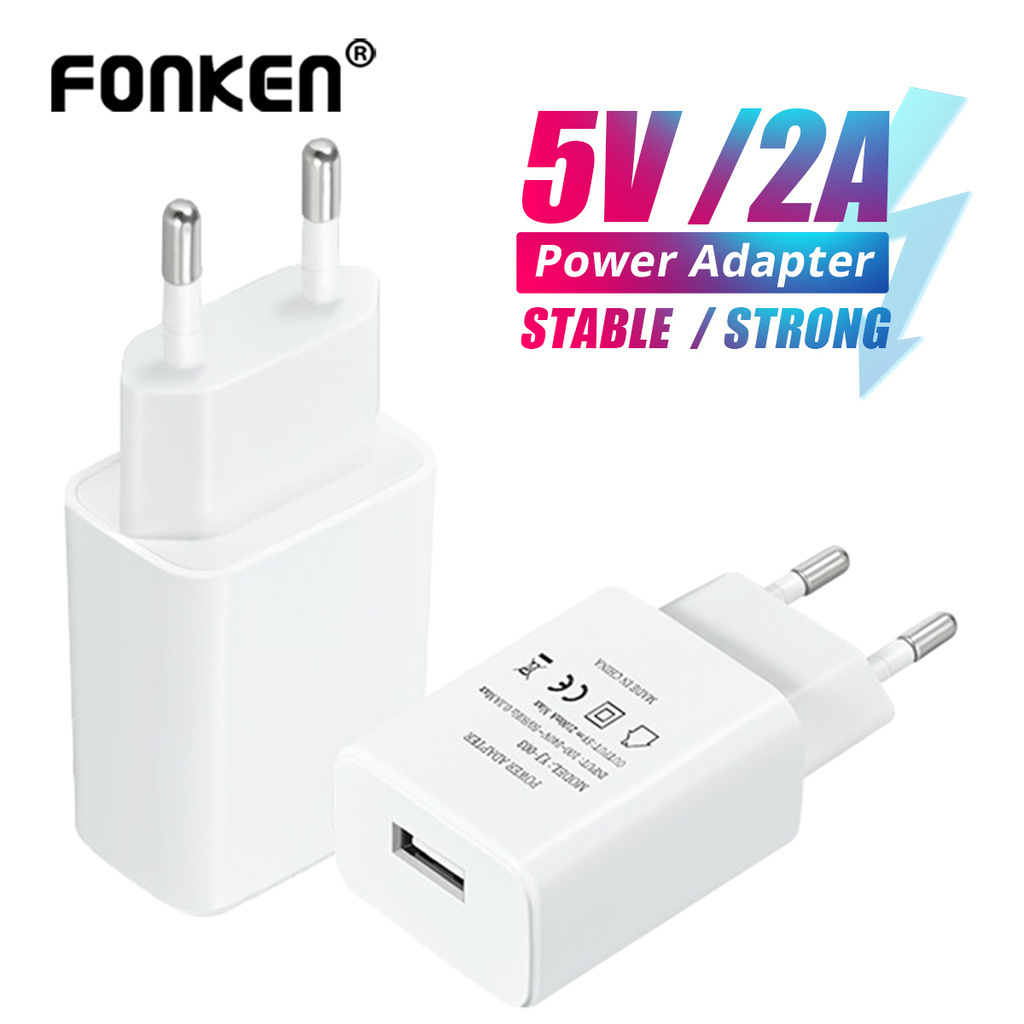 Fonken อะแดปเตอร์แปลงไฟ 5V 2A ปลั๊ก US EU พอร์ต USB สําหรับชาร์จโทรศัพท์มือถือ