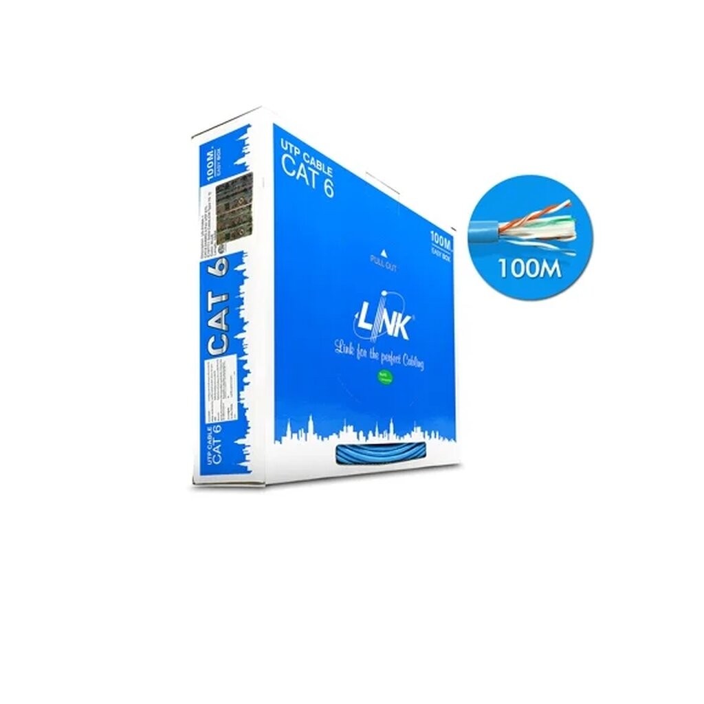LINK สายแลน ภายใน CAT6 ยาว 100 เมตร รุ่น US-9106 สีฟ้า ยี่ห้อ ลิงค์ US-9106A-1 CAT6 UTP
