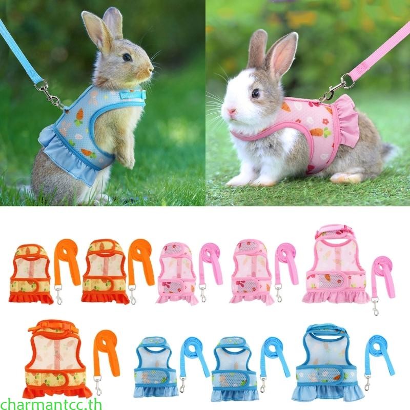 Charmantcc สายรัดกระต่ายแบบปรับได้พร้อมสายจูงสําหรับกระต่ายเสื้อกั๊กสายรัดควบคุมง่ายสายจูงกระต่าย