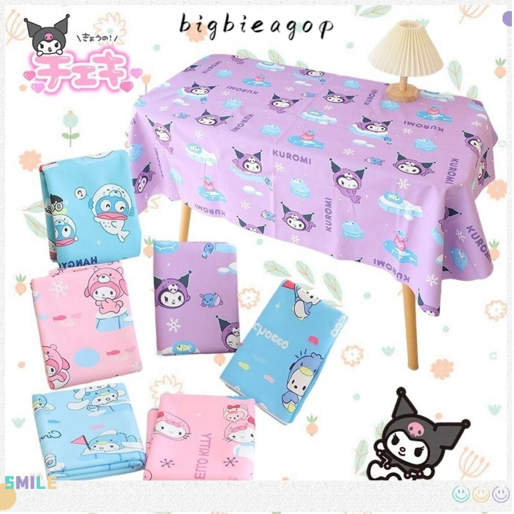 Bigbaeakop ผ้าปูโต๊ะลายการ์ตูน Cinnamoroll, อุปกรณ์ปาร์ตี้กันน้ําเบาะโต๊ะปิกนิก, แฟชั่น Kuromi Melody PE ผ้าปูโต๊ะงานเลี้ยงวันเกิด