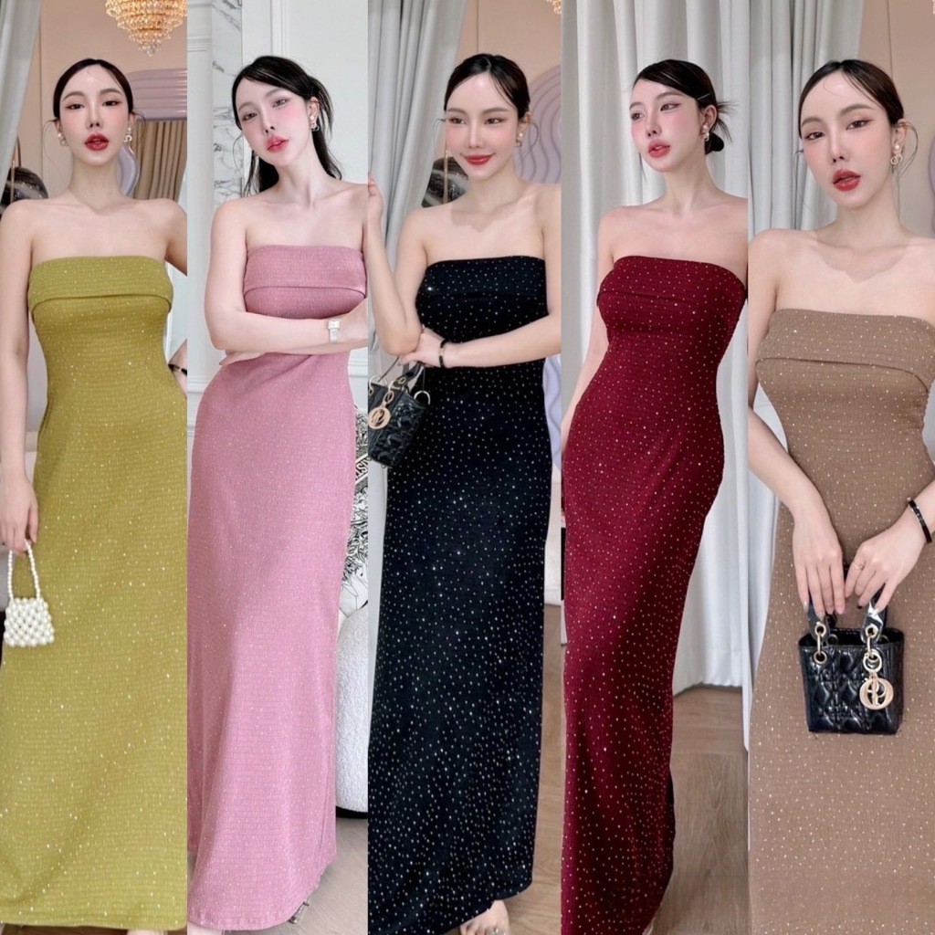 A39 เดรสยาวออกงานแต่งเพชร ชุดออกงาน ชุดไปงานแต่ง