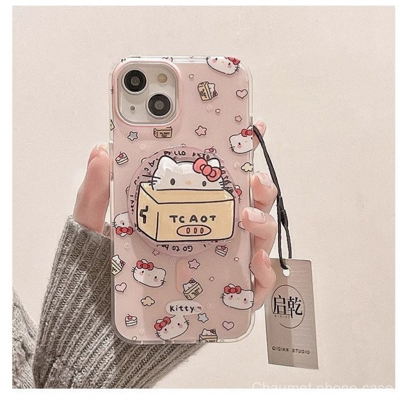 แมวสีชมพูพร้อมขาตั้งแม่เหล็ก รองรับเคสโทรศัพท์แม่เหล็ก iPhone 15 Pro Max 13/กันกระแทก 14 Plus/รูใหญ่ 12/11 เคสนุ่ม 8P น่ารัก XS R5TA - รูปที่ 4