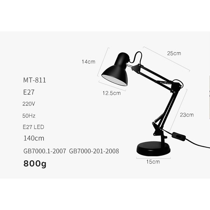 โคมไฟหนีบโต๊ะ โคมไฟเขียนแบบ ใช้กับขั้ว หลอด E27 วัสดุแข็งแรง มีสวิตช์เปิดปิด - รูปที่ 4