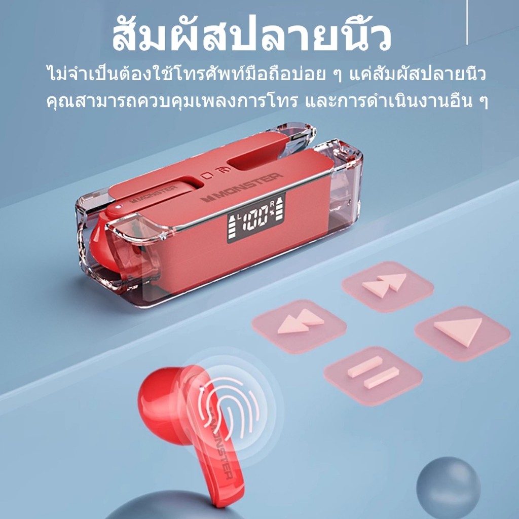 ไม่เจ็บหู Monster_XKT08S TWSหูฟังบลูทูธไร้สาย 5.3 กันน้ํา สําหรับเล่นเกมใช้งานง่าย พกพาสะดวก
