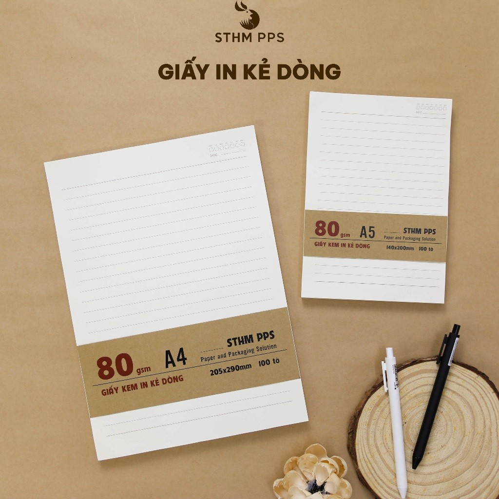 [STHM CT] แพ็คกระดาษครีมมีเส้น 100 แผ่น A4, A5 - 80gsm, 100gsm ใช้สําหรับทําสมุดทํามือ - STHM