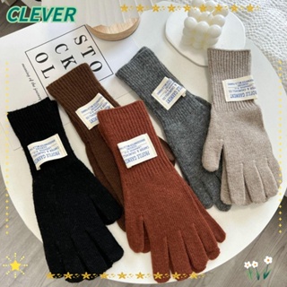 Clever ถุงมือถักนิตติ้ง ถุงมือเต็มนิ้ว กันลม ให้ความอบอุ่น ของขวัญ สีพื้น ข้อมือยาว หน้าจอสัมผัส ฤดูหนาว