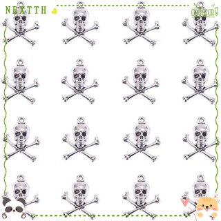 Nextth จี้รูปหัวกะโหลก โจรสลัด สีเงิน สไตล์ทิเบตโบราณ 24*20 มม. สําหรับสร้อยข้อมือ DIY