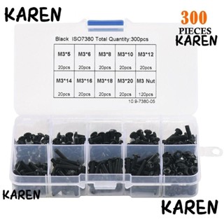 Karen สกรู M3 เหล็กคาร์บอน เกรด 10.9 สีดํา พร้อมกล่องเก็บ น็อต 5-20 มม. และสลักเกลียว DIY 300 ชิ้น