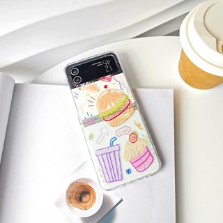 เคสโทรศัพท์มือถือแบบแข็ง กันกระแทก ลายการ์ตูนแฮมเบอร์กน่ารัก สําหรับ Samsung Galaxy Z Flip 4 Z Flip 5 Z Flip 3