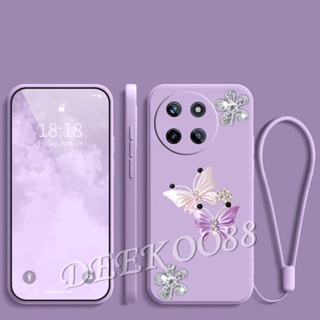 พร้อมส่ง เคสโทรศัพท์มือถือซิลิโคน TPU แบบนิ่ม ลายผีเสื้อ 3D มีสายคล้อง สําหรับ Realme 11 C51 NFC 4G 5G Realme11 RealmeC51