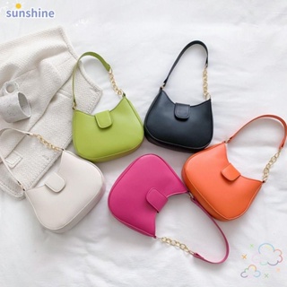 Ssunshine กระเป๋าสะพายไหล่ ใต้วงแขน หนัง PU สีพื้น ความจุขนาดใหญ่ สําหรับผู้หญิง