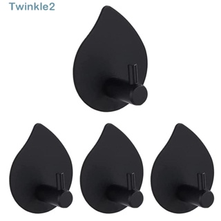 Twinkle 4 ชิ้น ตะขอติดผนัง กาว, ตะขออลูมิเนียม สีดํา พื้นที่ ผ้าขนหนู, ที่ใส่เสื้อโค้ท มีกาวในตัว ห้องน้ํา ห้องครัว