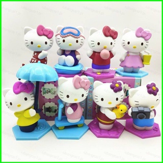 โมเดลฟิกเกอร์ อนิเมะ Sanrio Hello Kitty เหมาะกับของขวัญ สําหรับตกแต่งบ้าน 8 ชิ้น