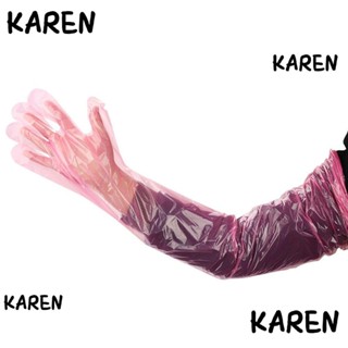 Karen ถุงมือพลาสติก แบบใช้แล้วทิ้ง สีชมพู สําหรับสัตวแพทย์ 50 ชิ้น