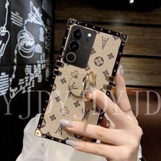 เคสโทรศัพท์มือถือ ทรงสี่เหลี่ยม กันกระแทก ลายดอกไม้ ประดับเพชร สําหรับ Vivo V29 Pro