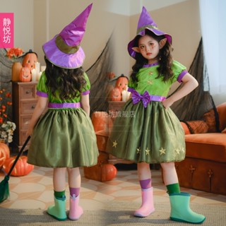 Tinkerbell ชุดเดรสคอสเพลย์เจ้าหญิง เอลฟ์ ดอกไม้ สีเขียว สไตล์ฮาโลวีน สําหรับเด็กผู้หญิง