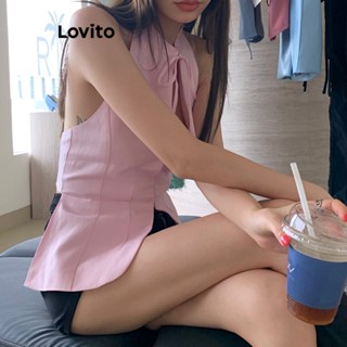 Lovito เสื้อกล้ามลําลอง ผูกด้านหน้า แบบเรียบ สําหรับผู้หญิง LNA19112 (สีชมพู)