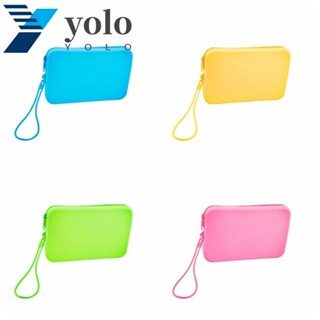 Yolo กระเป๋าซิลิโคน ทรงสี่เหลี่ยม กันน้ํา แบบพกพา สีพื้น สําหรับใส่เครื่องสําอาง สายเคเบิ้ล