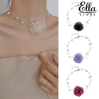 Ellastore123 สร้อยคอโชคเกอร์ ประดับไข่มุกเทียม ดอกคามิเลีย สีดํา สีขาว โรแมนติก เหมาะกับฤดูร้อน สําหรับเจ้าสาว งานแต่งงาน ปาร์ตี้