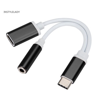 Instylelady DOONJIEY สายเคเบิลอะแดปเตอร์แยกชาร์จหูฟัง USB Type-C ตัวผู้ เป็น 35 มม.