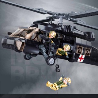 Building Blocks MOC Military Black Hawk Rescue Helicopter Model Bricks Kids Toys