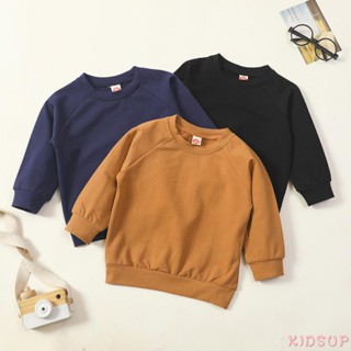 Kidsup1 เสื้อกันหนาวแขนยาว คอกลม สีพื้น ให้ความอบอุ่น แฟชั่นฤดูหนาว สําหรับเด็กวัยหัดเดิน