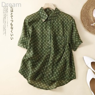 French retro polka dot cotton and linen shirt niche design casual contrast color shirt