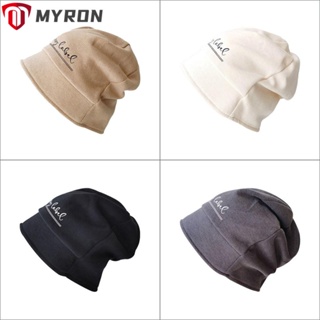 Myron หมวกบีนนี่ ผ้าถัก สีพื้น น่ารัก สําหรับผู้หญิง และผู้ชาย 4 สี