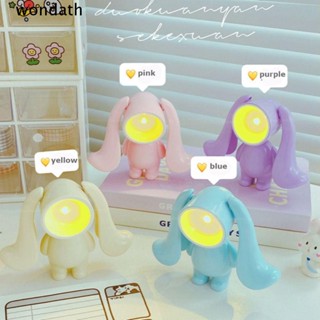 Wonda โคมไฟกลางคืน LED การ์ตูนกระต่าย สีพื้น โคมไฟตั้งโต๊ะ แบบพกพา พลาสติก ปรับได้ มินิ น่ารัก ของขวัญคริสต์มาส สําหรับเด็ก