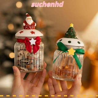 Suchenhd โหลแก้วซานตาคลอส สีแดง พร้อมฝาปิด สําหรับใส่ขนมหวาน ต้นคริสต์มาส