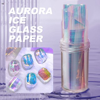 Annies สติกเกอร์เล็บ Art Glass สติกเกอร์ฟอยล์เล็บ Decal Gradient Aurora ภาพยนตร์เล็บ Art Sky Glitter กระดาษเคล็ดลับการตกแต่ง nuuo