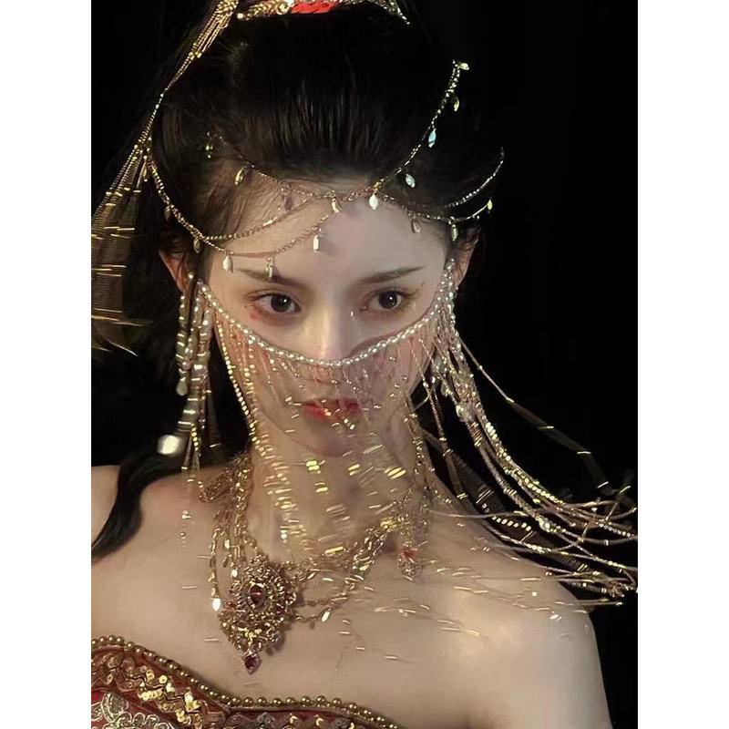 เครื่องประดับผม จี้มงกุฎเต้นรํา แต่งพู่ สีทอง สไตล์ฮั่นฝู แฟชั่นตะวันตก สําหรับเต้นหน้าผาก2023918014